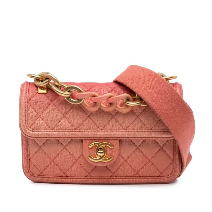 Chanel Small Quilted Caviar Sunset On The Sea Flap Pink Leather Good condition - Front View