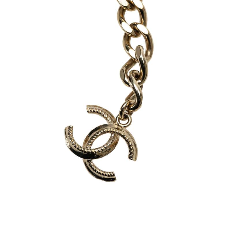 Chanel Gold Plated CC Pearl Leather Woven Triple Chain Belt Gold Metal Good condition - Inside View