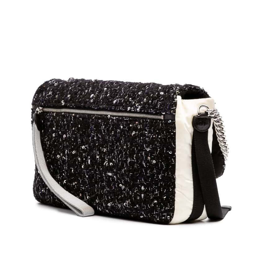 Chanel Bicolor Tweed and Nylon Astronaut Essentials Flap Black Tweed Good condition - Back View