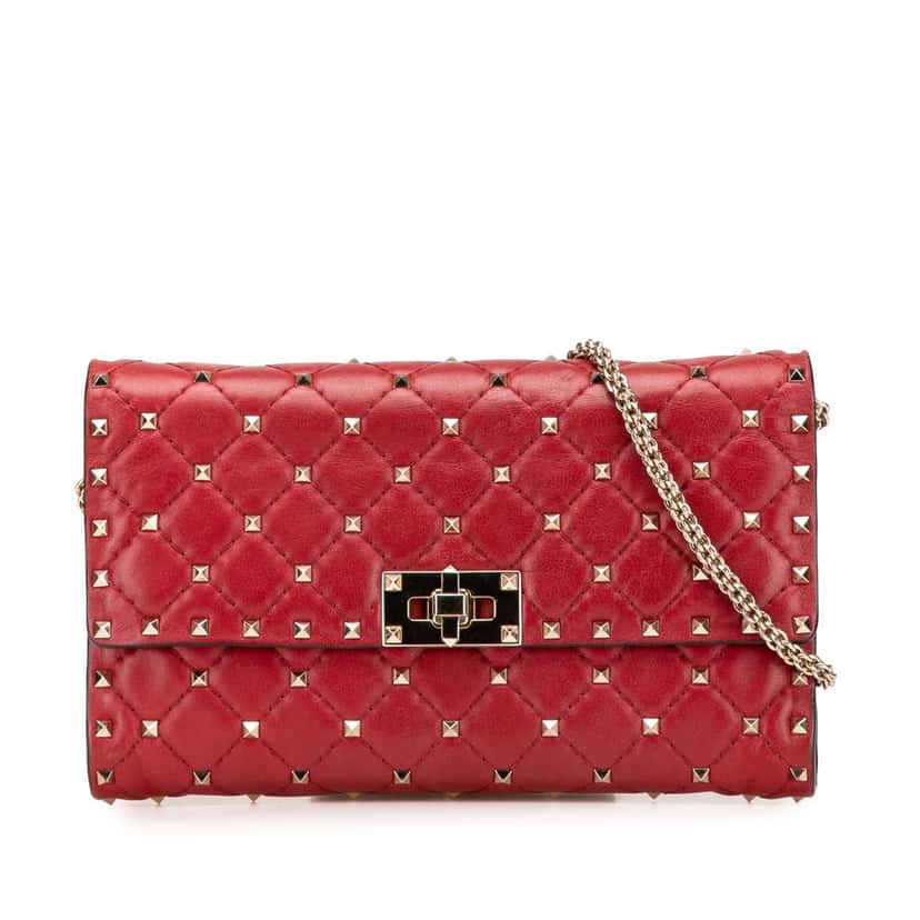 Valentino Leather Rockstud Spike Wallet on Chain Red Leather Good condition - Front View