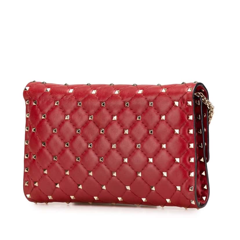 Valentino Leather Rockstud Spike Wallet on Chain Red Leather Good condition - Back View