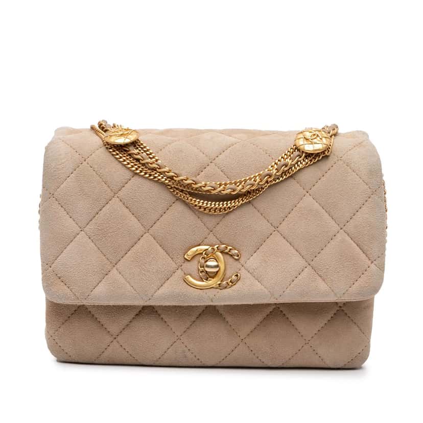Chanel Mini Quilted Velvet Precious Buttons Chain Flap Brown Velvet Good condition - Front View