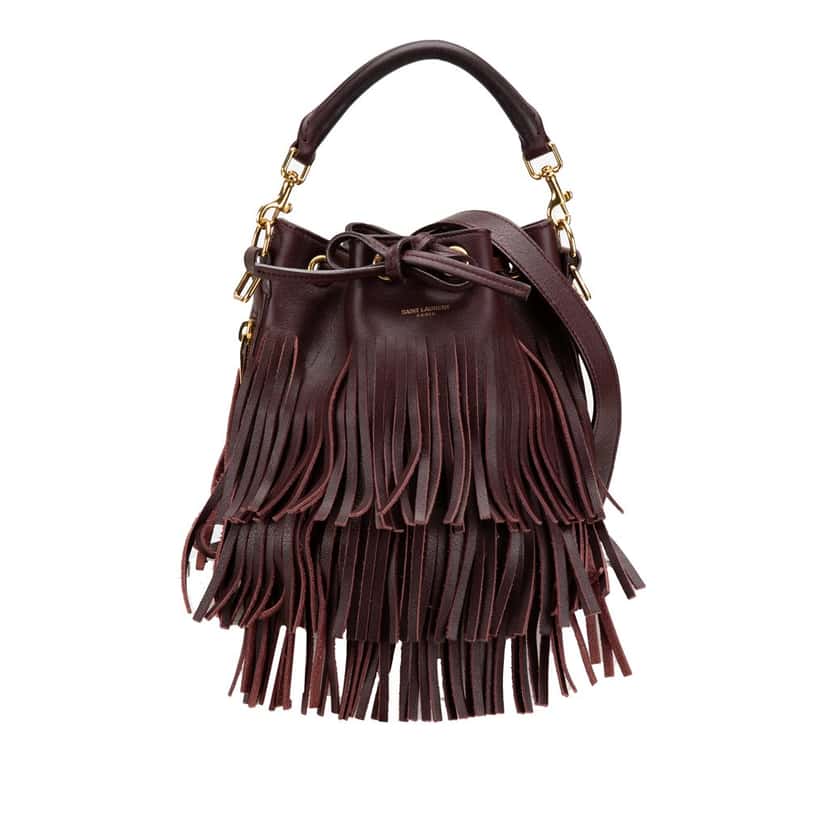 Saint Laurent Small Calfskin Emmanuelle Fringe Bucket Bag Red Leather Good condition - Front View