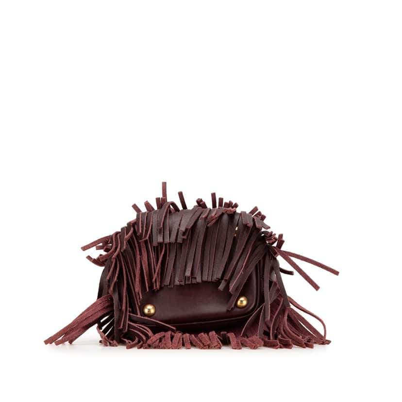 Saint Laurent Small Calfskin Emmanuelle Fringe Bucket Bag Red Leather Good condition - Inside View