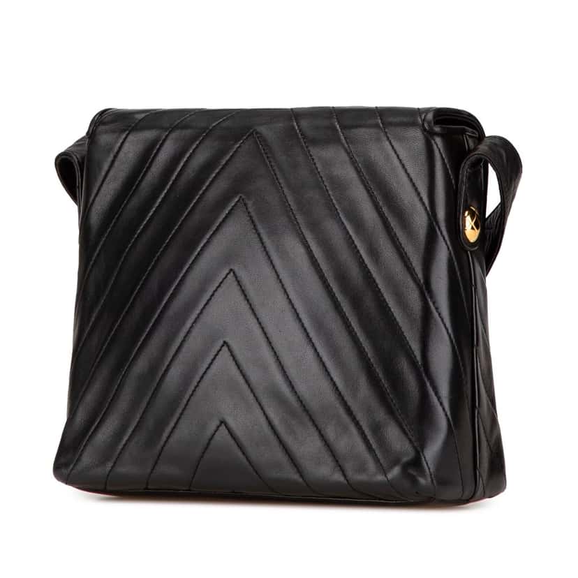 Chanel CC Chevron Lambskin Flap Black Leather Good condition - Back View