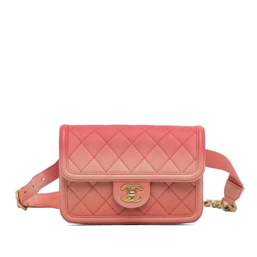 Chanel Caviar Sunset On The Sea Flap Belt Bag Pink Leather Good condition - Front View