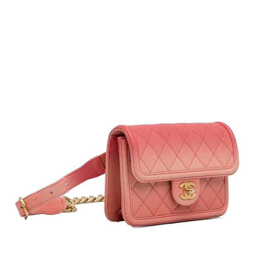 Chanel Caviar Sunset On The Sea Flap Belt Bag Pink Leather Good condition - Back View