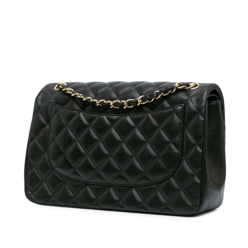 Chanel Jumbo Classic Lambskin Double Flap Black Leather Fair condition - Back View