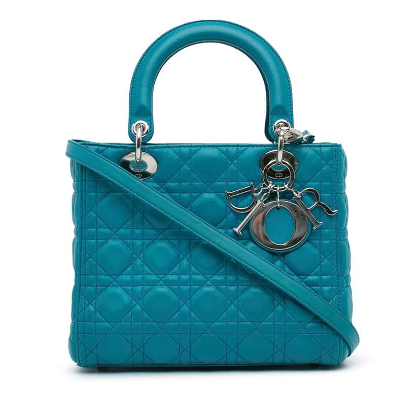 Dior Medium Lambskin Cannage Lady Dior Blue Leather Good condition - Front View