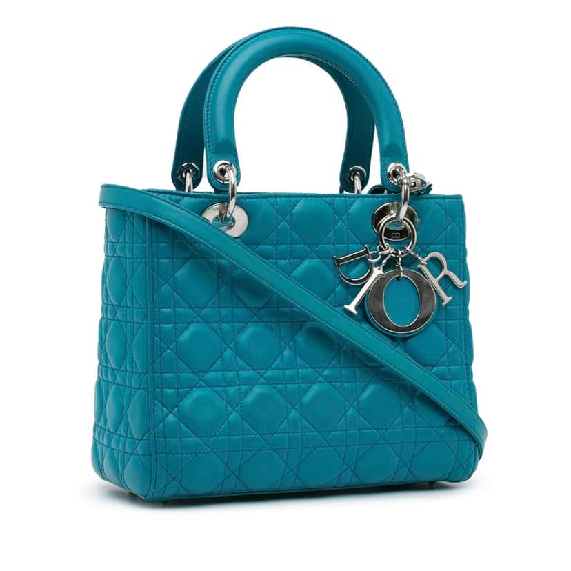 Dior Medium Lambskin Cannage Lady Dior Blue Leather Good condition - Back View