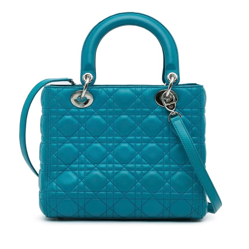 Dior Medium Lambskin Cannage Lady Dior Blue Leather Good condition - Inside View