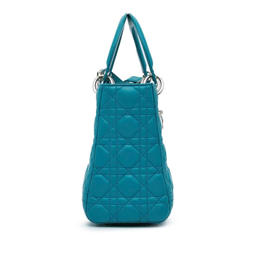 Dior Medium Lambskin Cannage Lady Dior Blue Leather Good condition - Model View