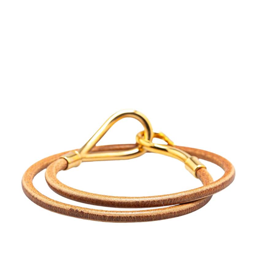 Hermès Gold Plated and Leather Jumbo Hook Double Tour Bracelet Gold Metal Good condition - Inside View