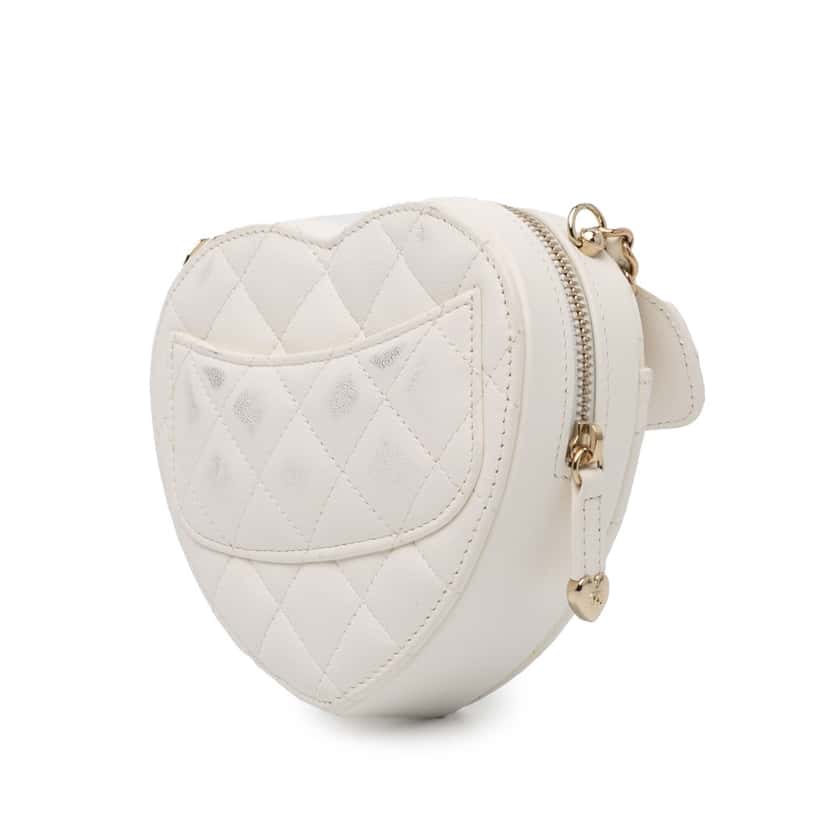Chanel Mini Lambskin CC in Love Heart Crossbody White Leather Good condition - Back View