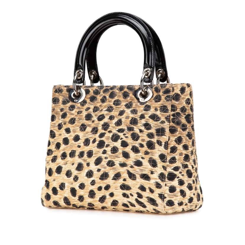 Dior Medium Canvas Cannage Leopard Print Lady Dior Brown Canvas Good condition - Back View