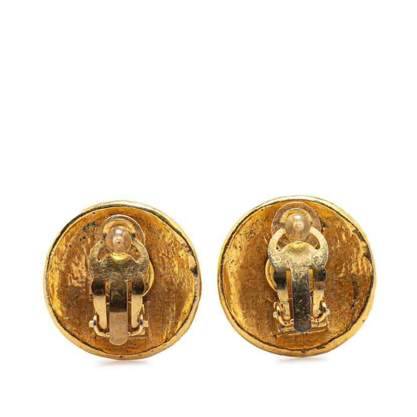 Chanel Gold Plated CC Round Clip on Earrings Gold Metal Good condition - Back View