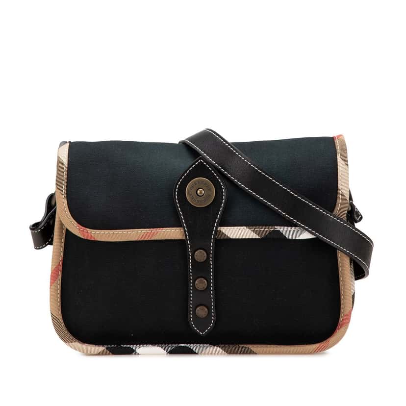 Burberry Nova Check Trimmed Canvas Crossbody Black Canvas Good condition - Front View