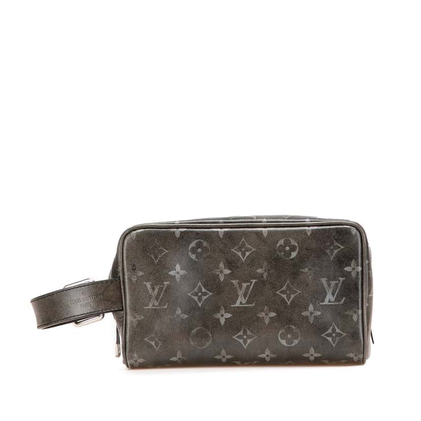 Louis Vuitton Brushed Monogram Leather Locker Dopp Kit Clutch Black Leather Good condition - Front View
