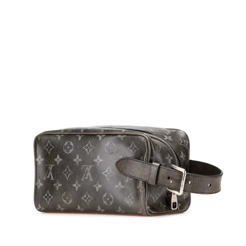 Louis Vuitton Brushed Monogram Leather Locker Dopp Kit Clutch Black Leather Good condition - Back View