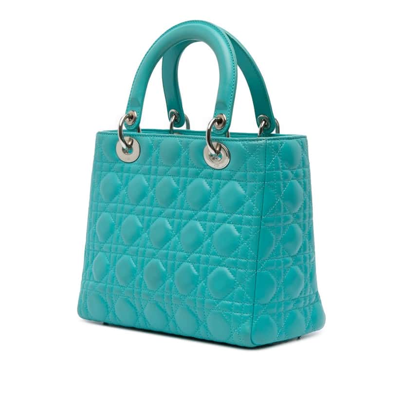 Dior Medium Lambskin Cannage Lady Dior Blue Leather Good condition - Back View