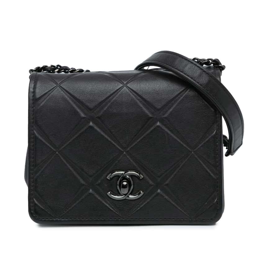 Chanel Mini Calfskin Propeller Flap Black Leather Very good condition - Front View