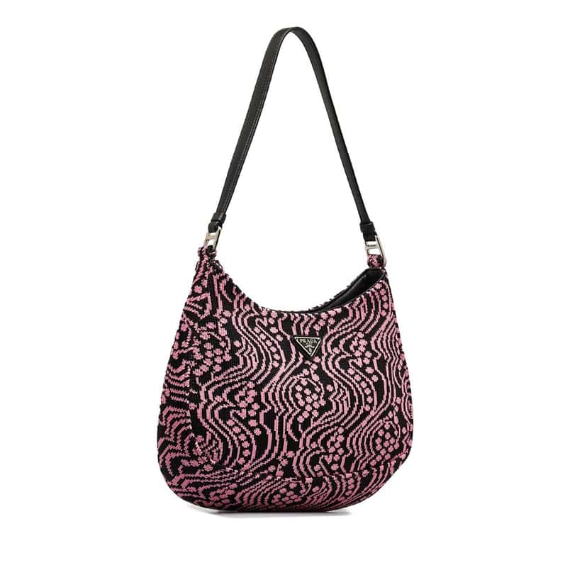 Prada Maglia Jacquard Knit Cleo Bag Pink Jacquard Good condition - Back View