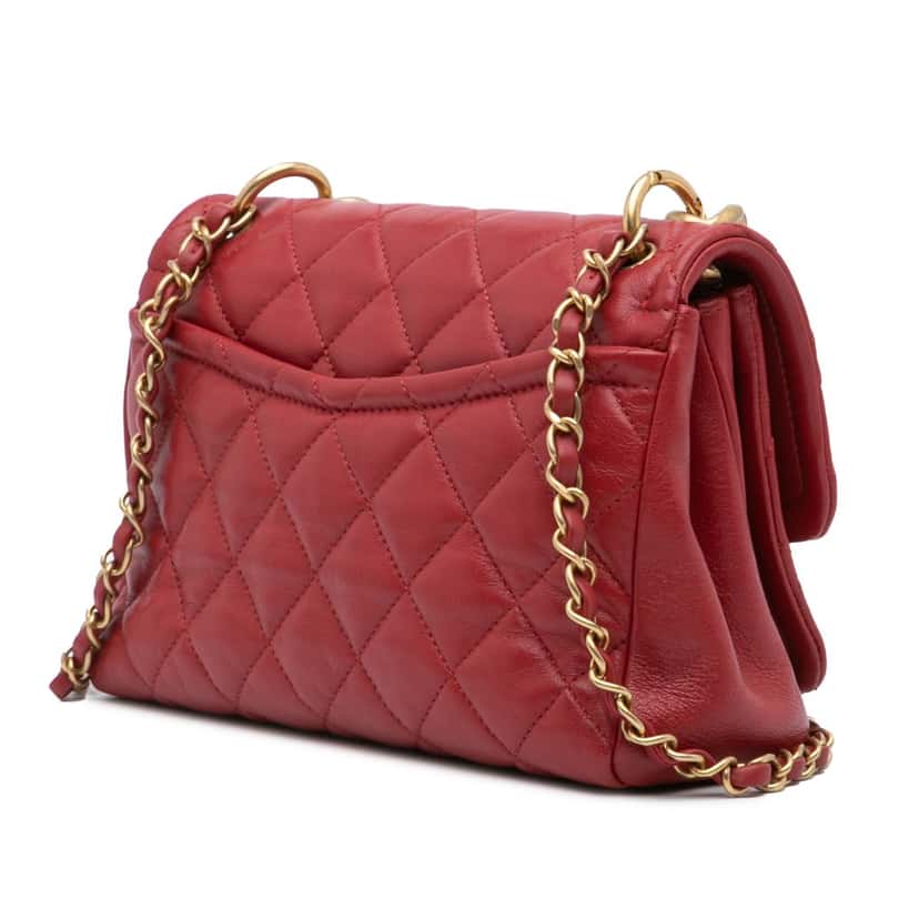 Chanel Small Quilted Lambskin Chain Link Flap Red Leather Good condition - Back View