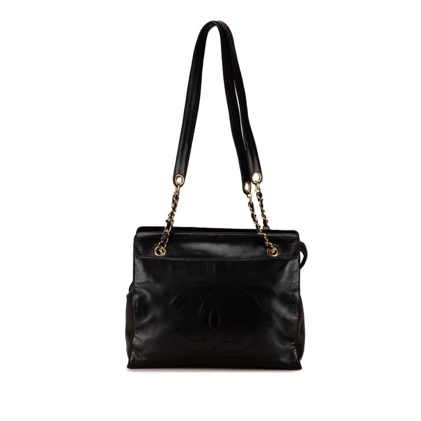 Chanel CC Lambskin Chain Tote Black Leather Fair condition - Front View