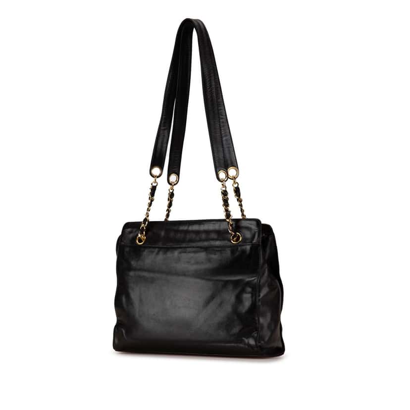 Chanel CC Lambskin Chain Tote Black Leather Fair condition - Back View