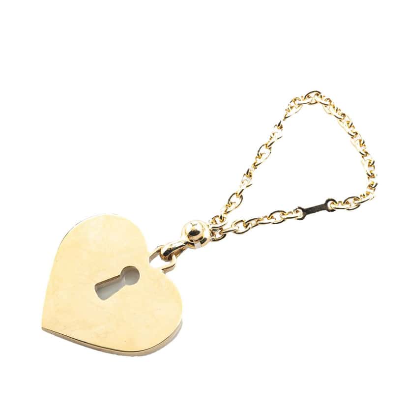 Chanel Gold Plated Rhinestone CC Heart Charm Gold Metal Good condition - Back View