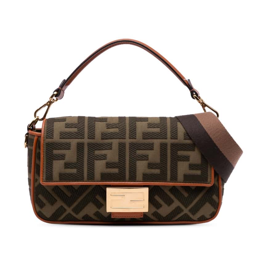 Fendi Zucca Embroidered Canvas Baguette Satchel Brown Canvas Good condition - Front View