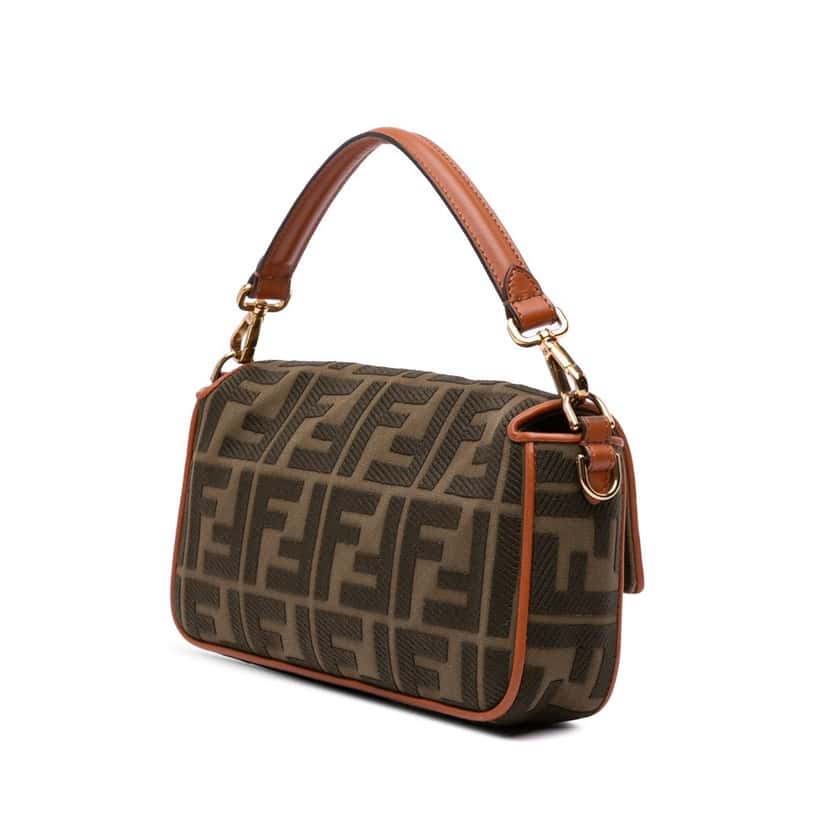 Fendi Zucca Embroidered Canvas Baguette Satchel Brown Canvas Good condition - Back View