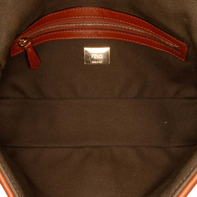 Fendi Zucca Embroidered Canvas Baguette Satchel Brown Canvas Good condition - Model View