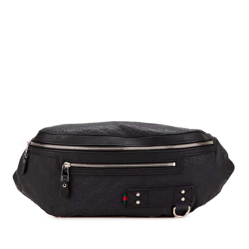Gucci Guccissima Web Belt Bag Black Leather Good condition - Front View
