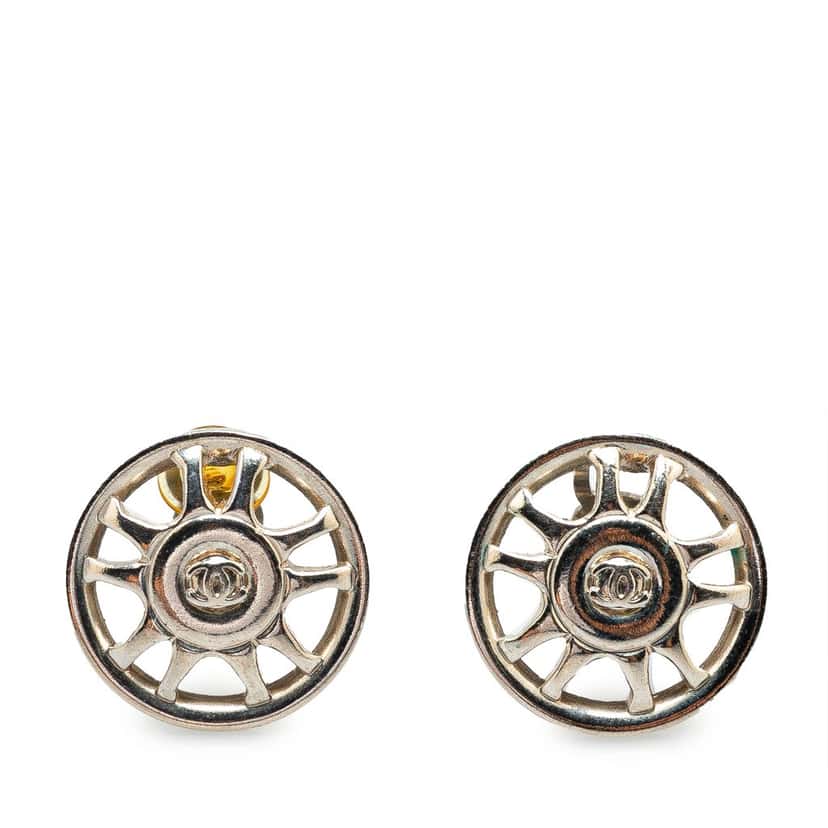 Chanel Silver CC Button Clip On Earrings Silver Silver Good condition - Front View