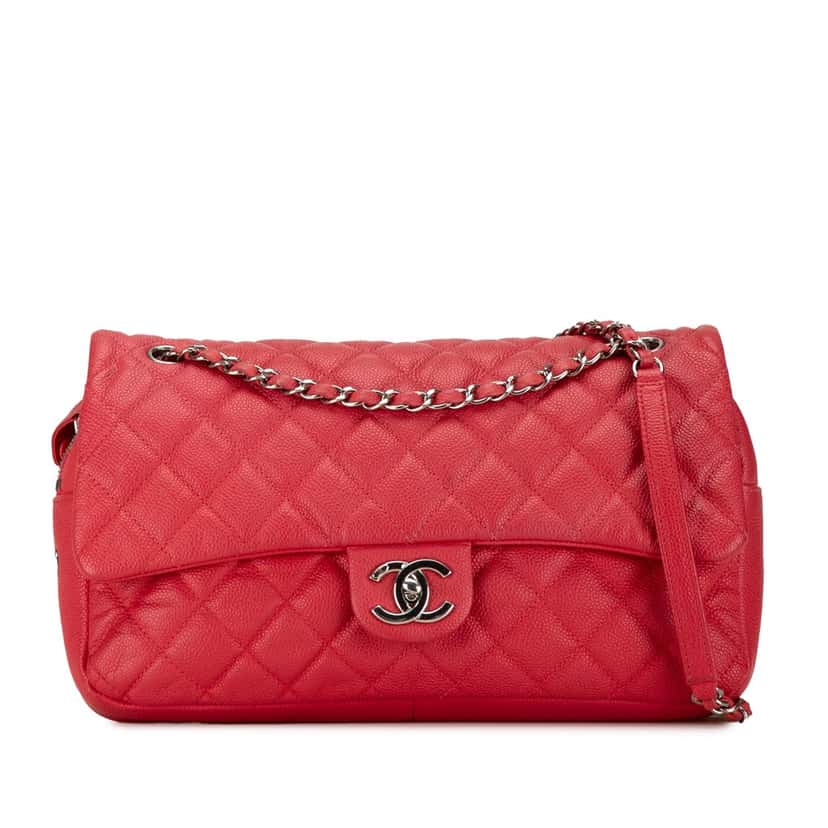 Chanel Jumbo Caviar Easy Flap Bag Red Leather Good condition - Front View