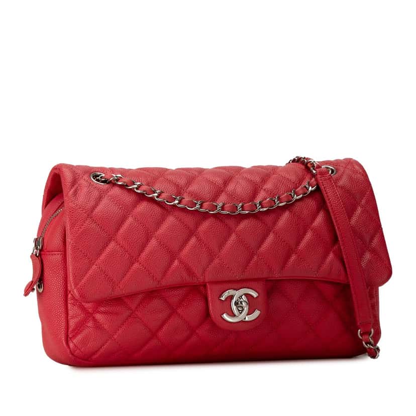Chanel Jumbo Caviar Easy Flap Bag Red Leather Good condition - Back View
