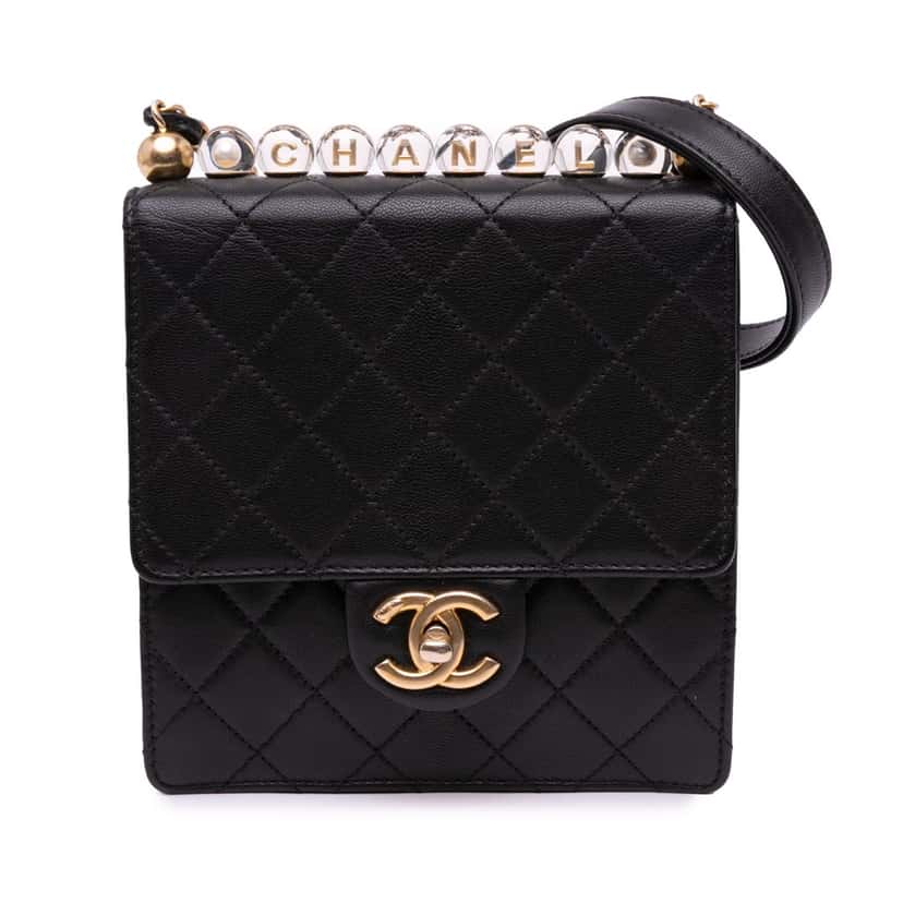 Chanel Small Lambskin Chic Pearls Flap Black Leather Good condition - Front View