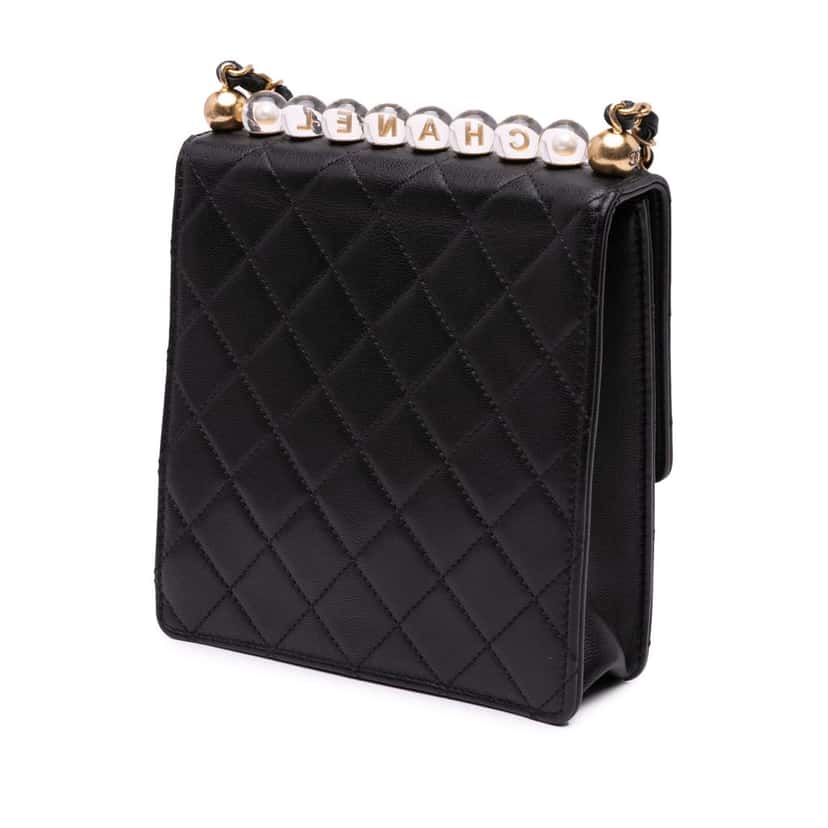Chanel Small Lambskin Chic Pearls Flap Black Leather Good condition - Back View