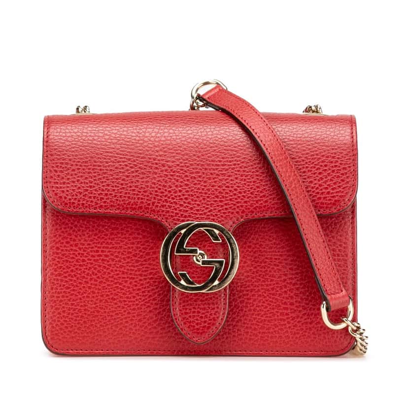 Gucci Small Dollar Calfskin Interlocking G Crossbody Red Leather Good condition - Front View