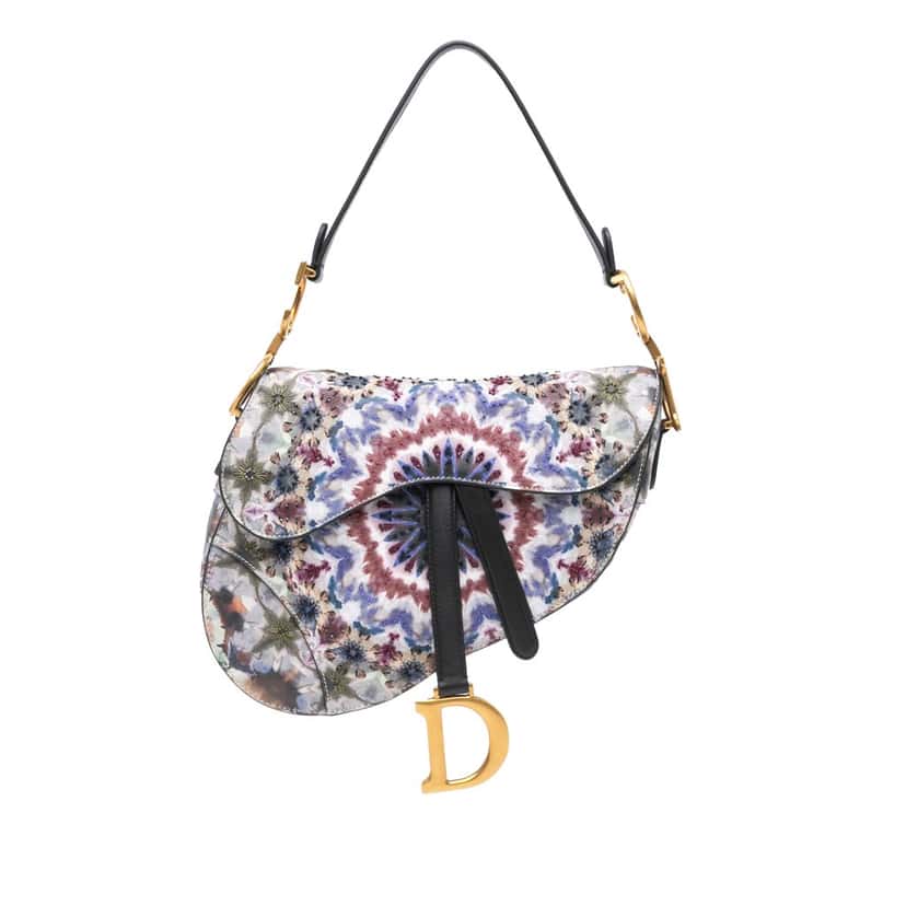 Dior Calfskin Kaleidiorscopic Embroidered Saddle Bag Blue Leather Good condition - Front View