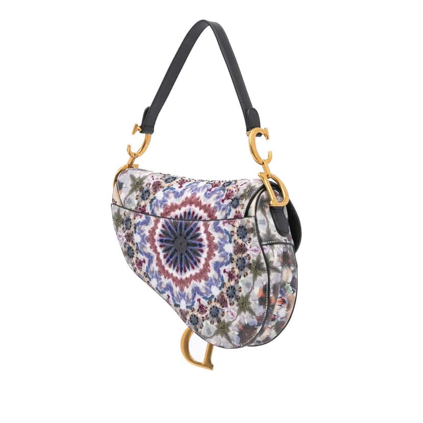 Dior Calfskin Kaleidiorscopic Embroidered Saddle Bag Blue Leather Good condition - Back View