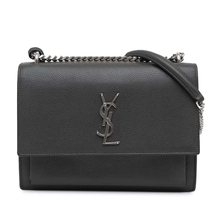 Saint Laurent Medium Grained Calfskin Monogram Sunset Crossbody Grey Leather Good condition - Back View