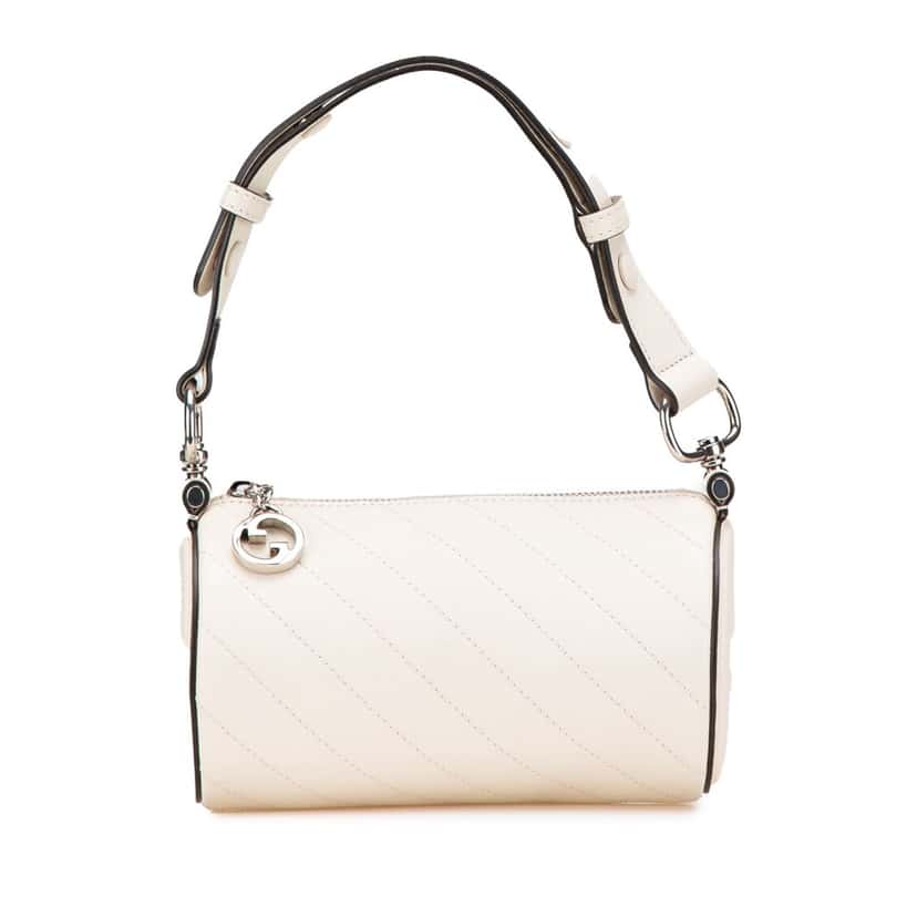 Gucci Mini Leather Blondie Barrel Shoulder Bag White Leather Good condition - Front View