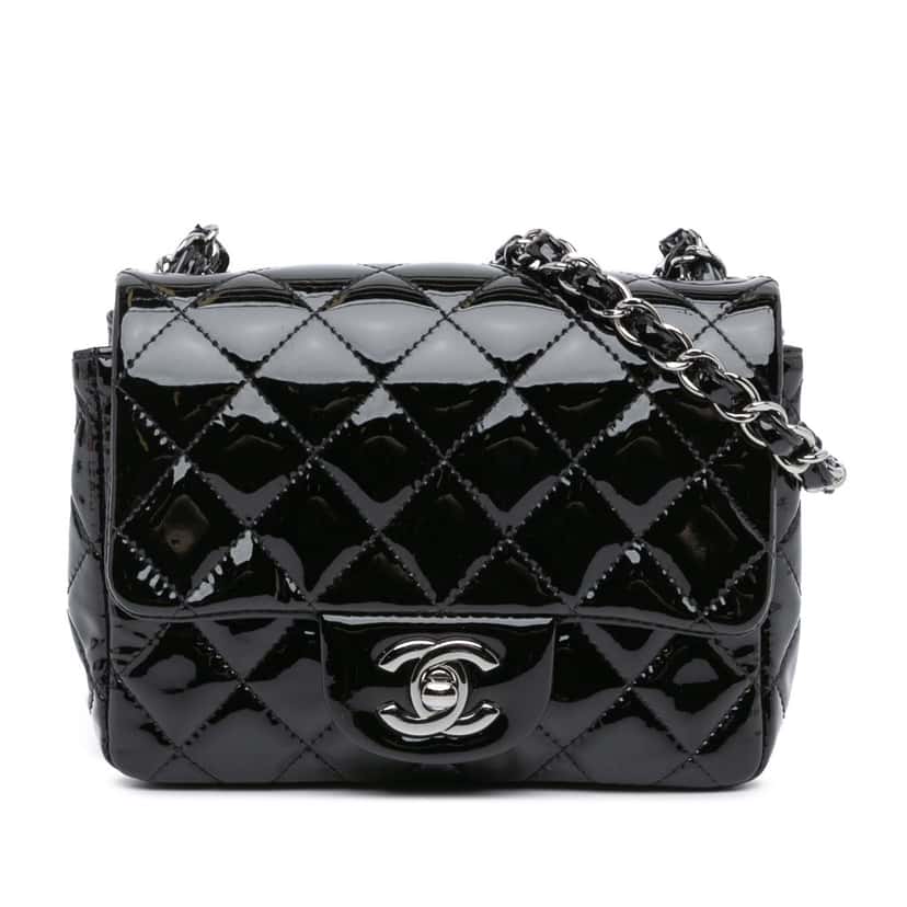 Chanel Mini Square Classic Patent Single Flap Black Leather Good condition - Front View