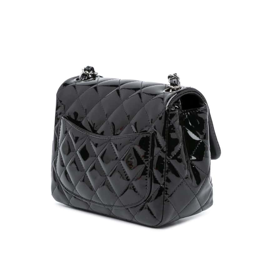 Chanel Mini Square Classic Patent Single Flap Black Leather Good condition - Back View