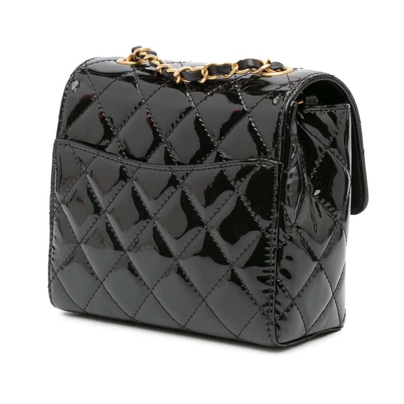 Chanel Mini Square Classic Patent Single Flap Black Leather Good condition - Back View