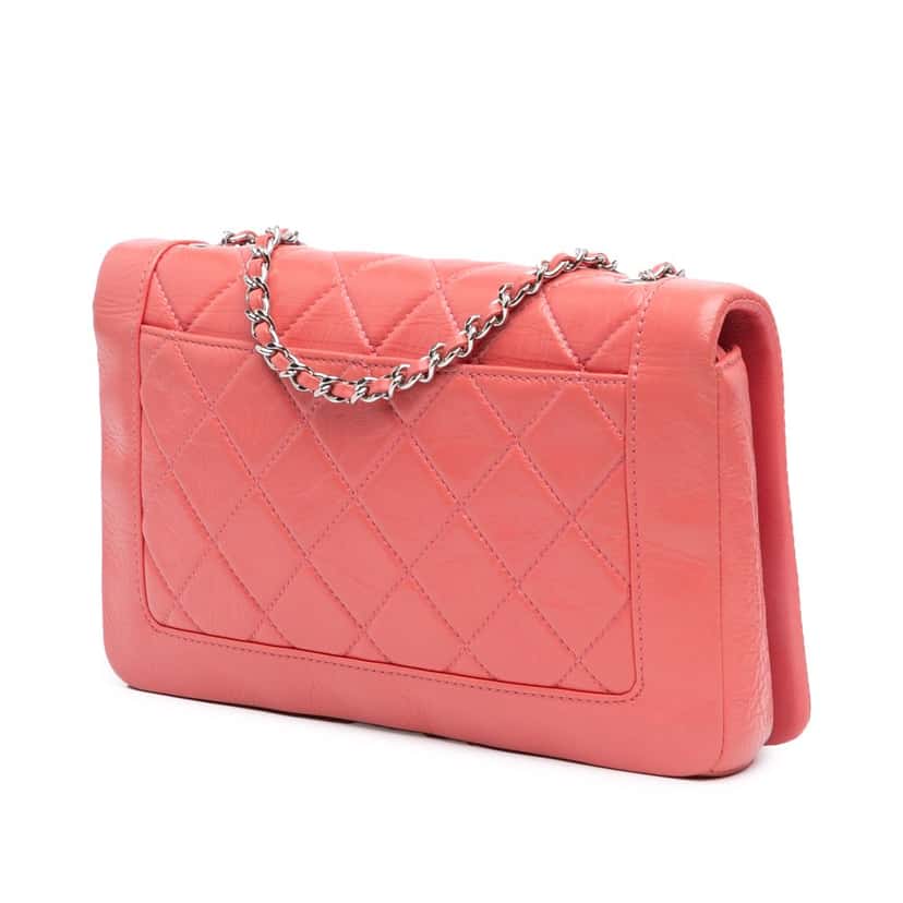 Chanel Crumpled Calfskin Bi Quilted Vintage Full Flap Pink Leather Very good condition - Back View