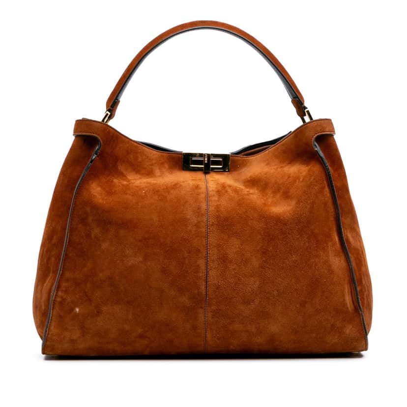 Fendi Large Suede Peekaboo X-Lite Brown Leather Good condition - Front View