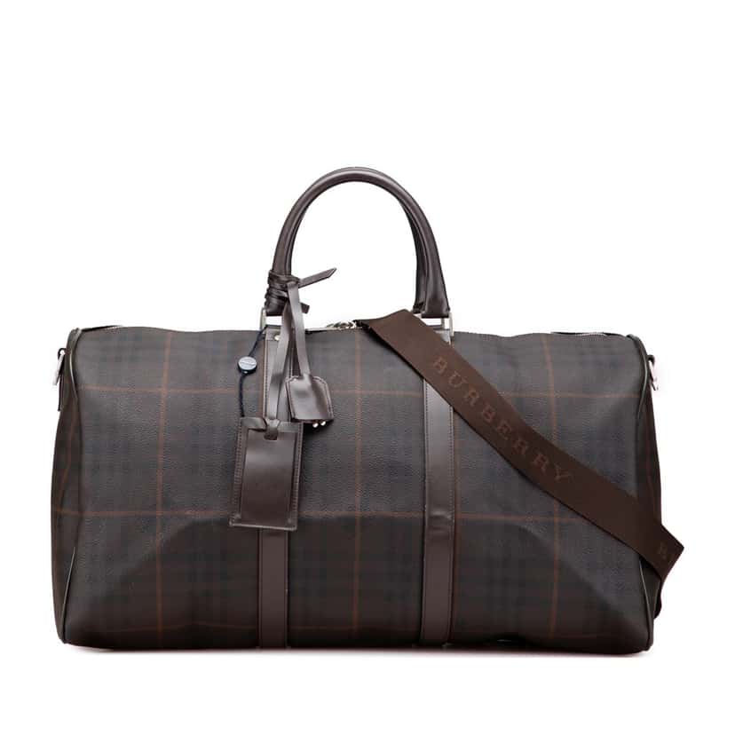 Burberry Tonal Check Coated Canvas Travel Bag Brown Canvas Good condition - Front View